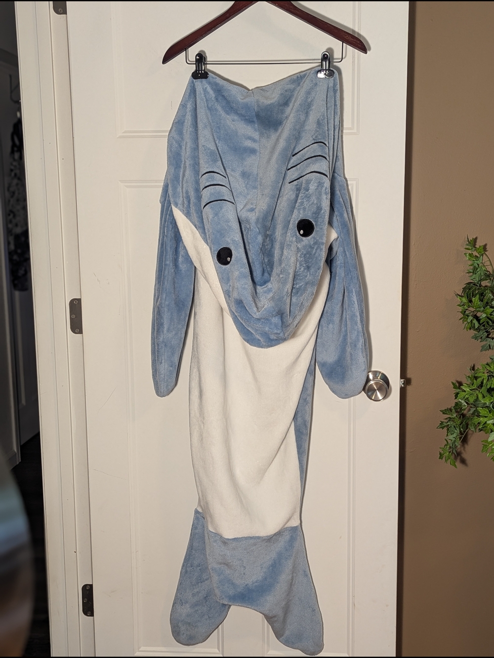 Plush Shark Onesie/Wearable Blanket - Blue & White Cozy. Sharkweek. Halloween.